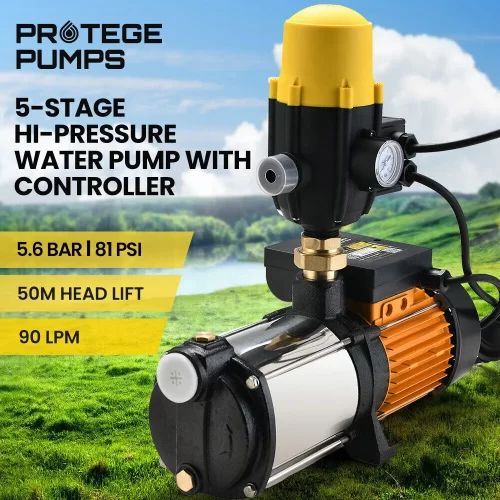 5 stage high pressure with a water pump controller 5-6 bar 50m head lift and 90 lt per minute